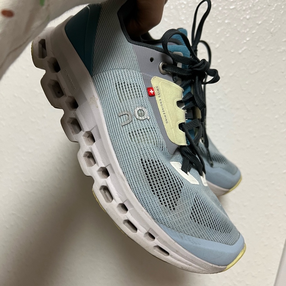 On Cloud Running Shoes in Light Blue with White Sole- Helion